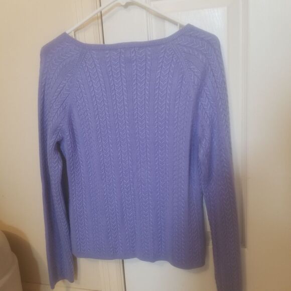 Casual Corner Blue Braided Cable Knit Boat Neck Textured Sweater Size Large - Picture 2 of 10